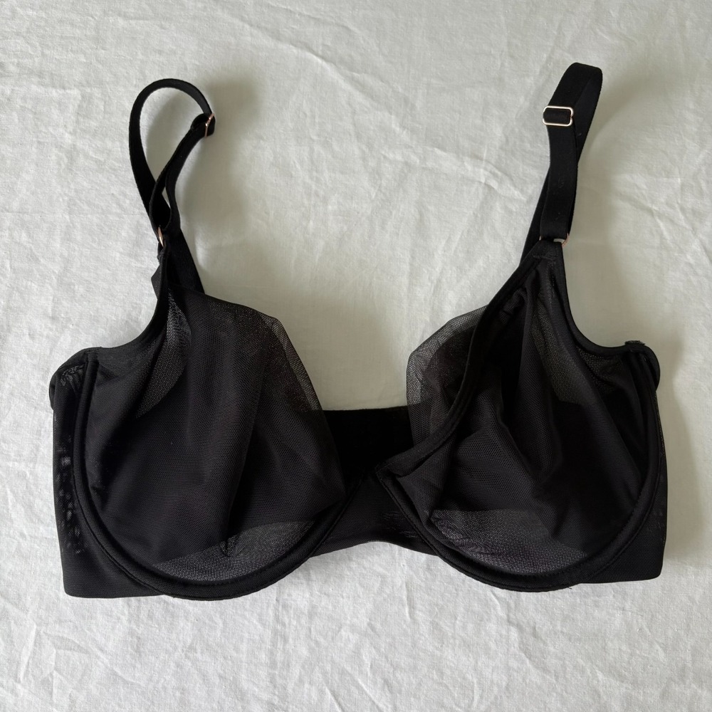 Smart & Sexy Womens Black Seamless Sheer Mesh Demi Underwire Bra Size 34DD‎